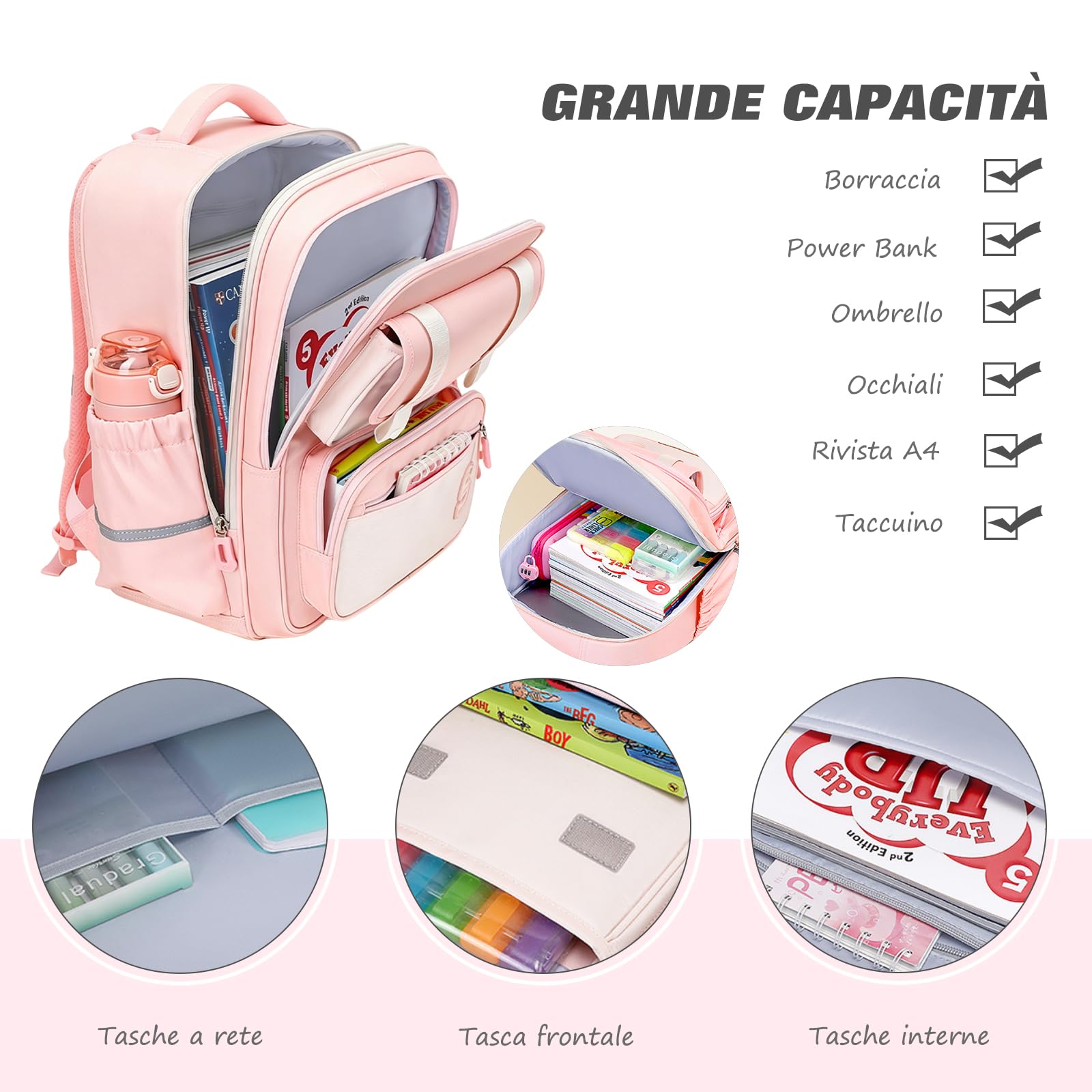 FANDARE Zaino Scuola Elementare per Bambini Leggero e Capiente Impermeabile Zaino Giorno 3D Ergonomic Design Spallacci Imbottiti Viola