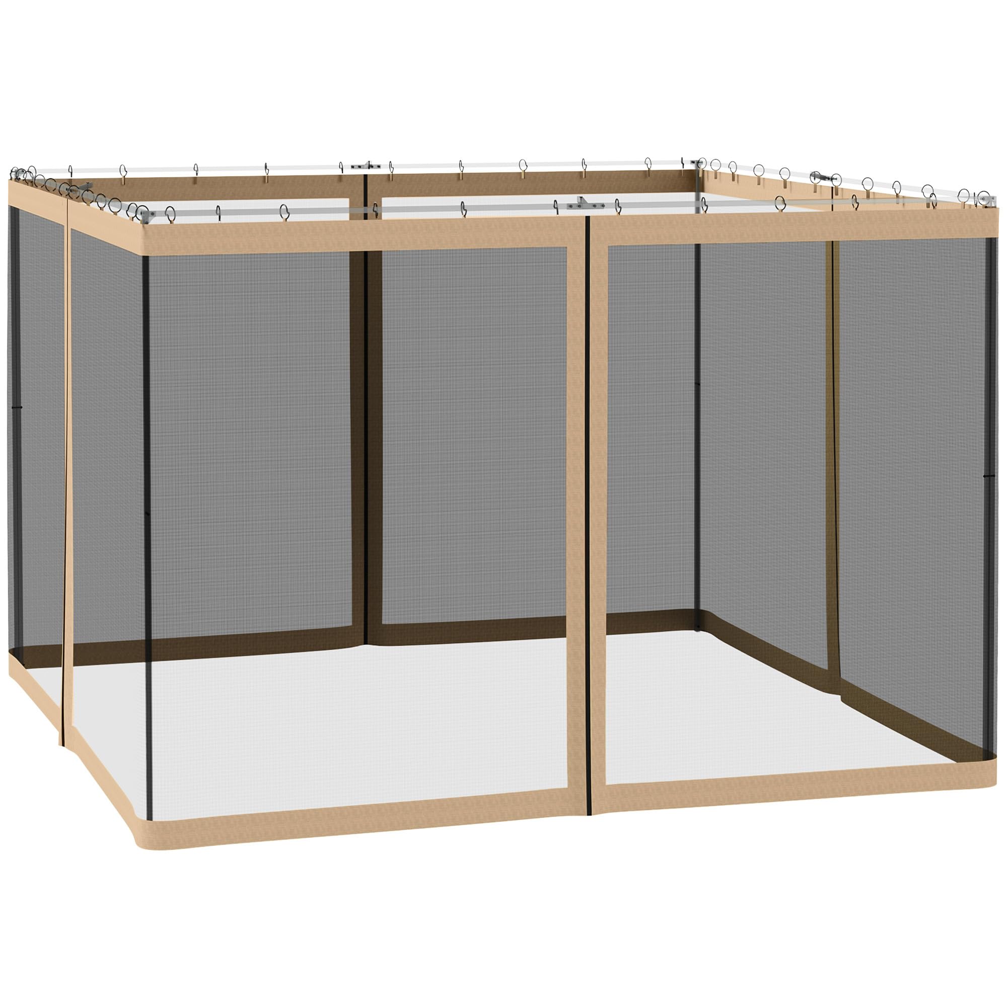 Outsunny Gazebo Universal Replacement Mosquito Netting fit 10x10ft Gazebos, 4-Panel Sidewall with Zippers for 3 x 3 m Canopy Tents, (Sidewall Only) Beige