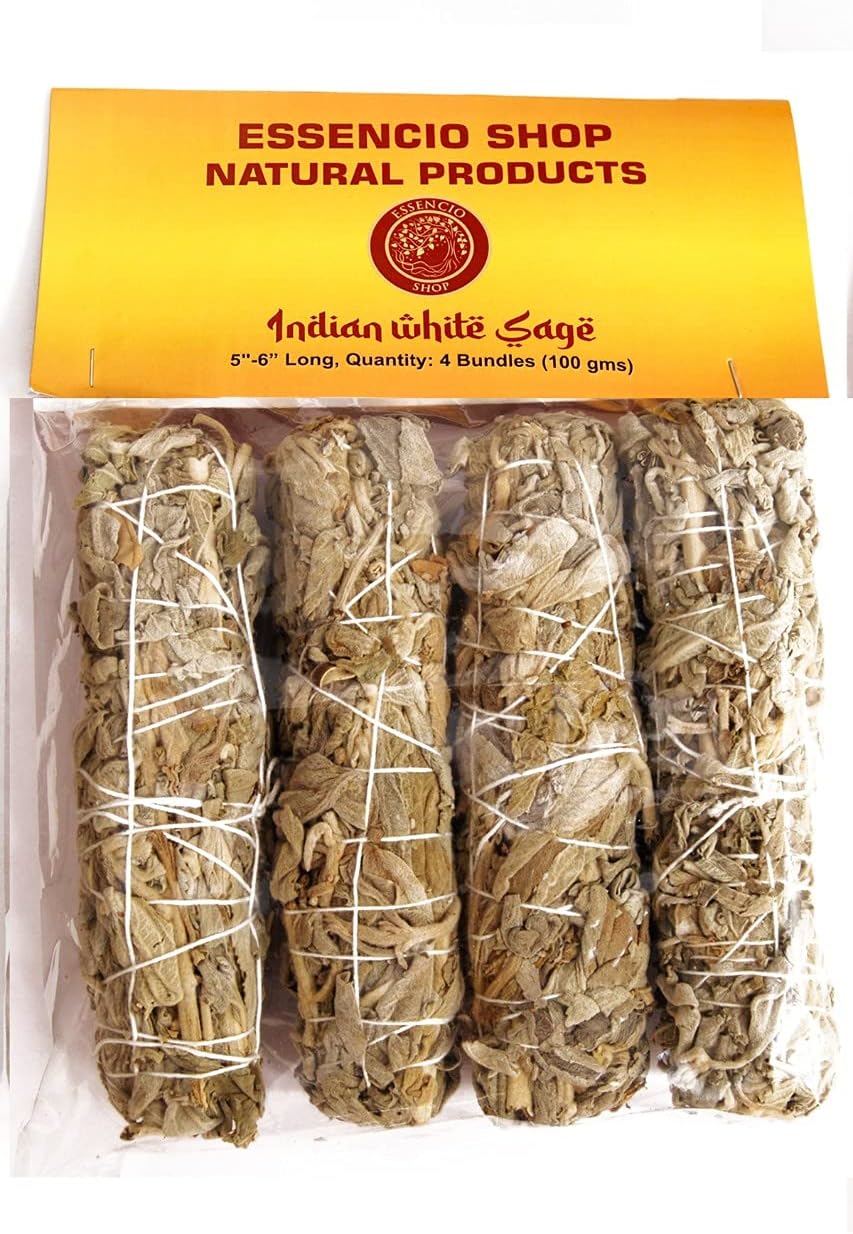 Indian White Sage 4 Bundles Smudging Sticks (6 Inches) - 4 Pieces of 28-33 Grams Each Removes Negativity