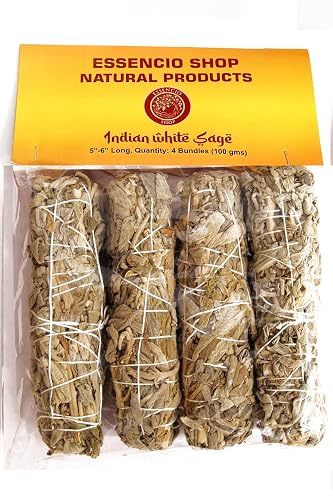 ESSENCIO SHOP Indian White Sage 4 Bundles Smudging Sticks (6 Inches) - 4 Pieces of 28-33 Grams Each Removes Negativity