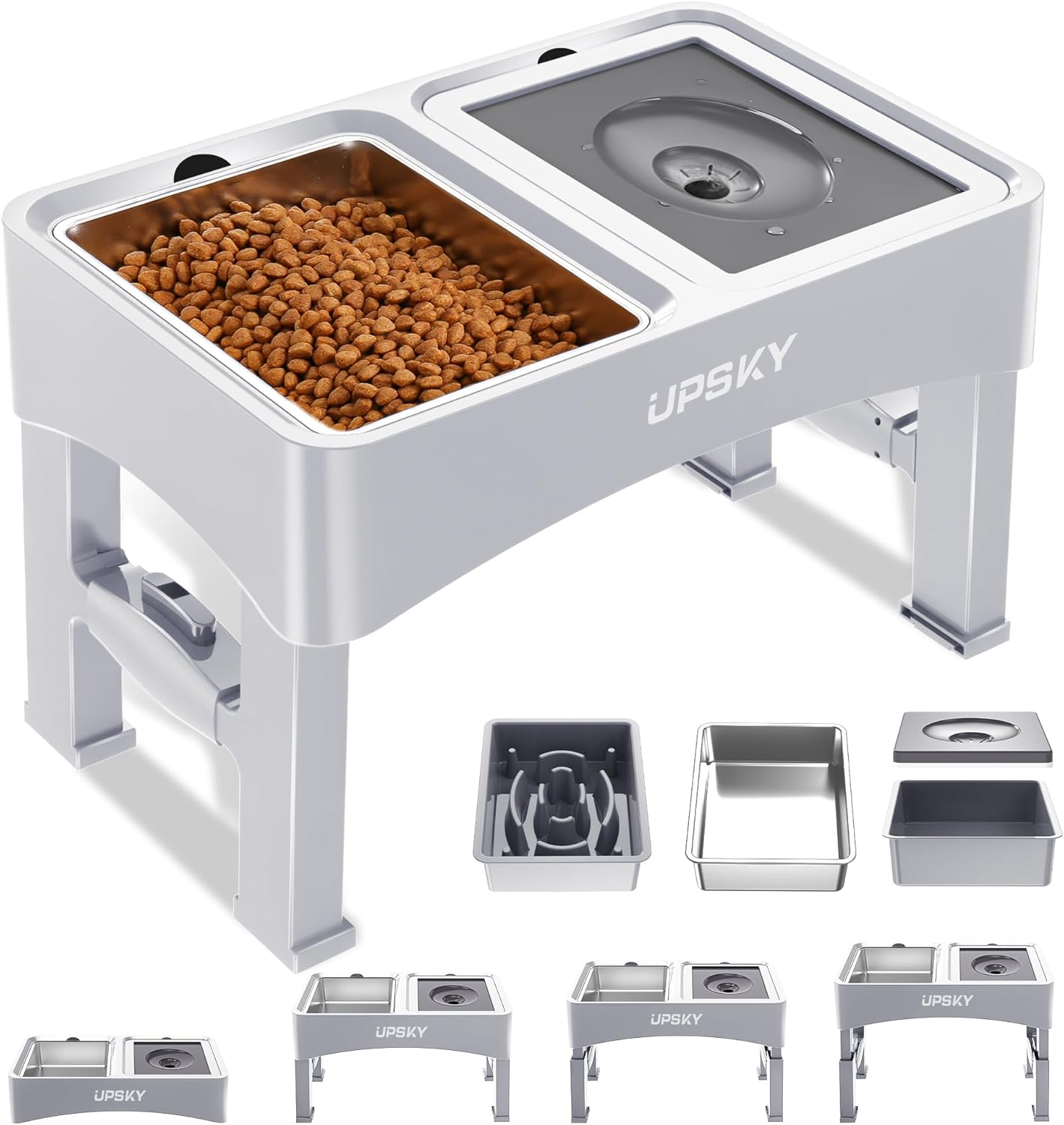 UPSKY 3-in-1 Elevated Dog Bowls: Adjustable Slow Feeder & No Spill Dispenser for Small to Medium Dogs