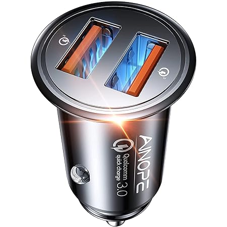 AINOPE USB Zigarettenanzünder Adapter, [Dual QC3.0 Port] 36W/6A Ladegerät für Auto Mini Metal Legierung KFZ USB Ladegerät Schnellladung Kompatibel mit iPhone 12/11/XS/XR, Note 9/Galaxy S10/S9, iPad