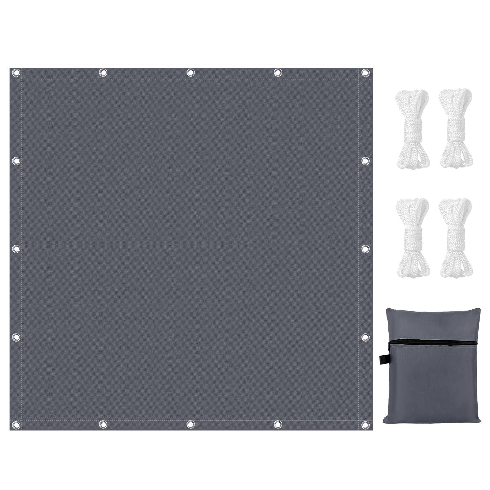 Sonnensegel 2x2m Polyester Wasserdicht mit UV-Schutz | Grau, 2 x 2 m, quadratisch, 185 g/m² Polyester, PU-beschichtet, 400 kPa, UV-Schutz, Balkon & Terrasse