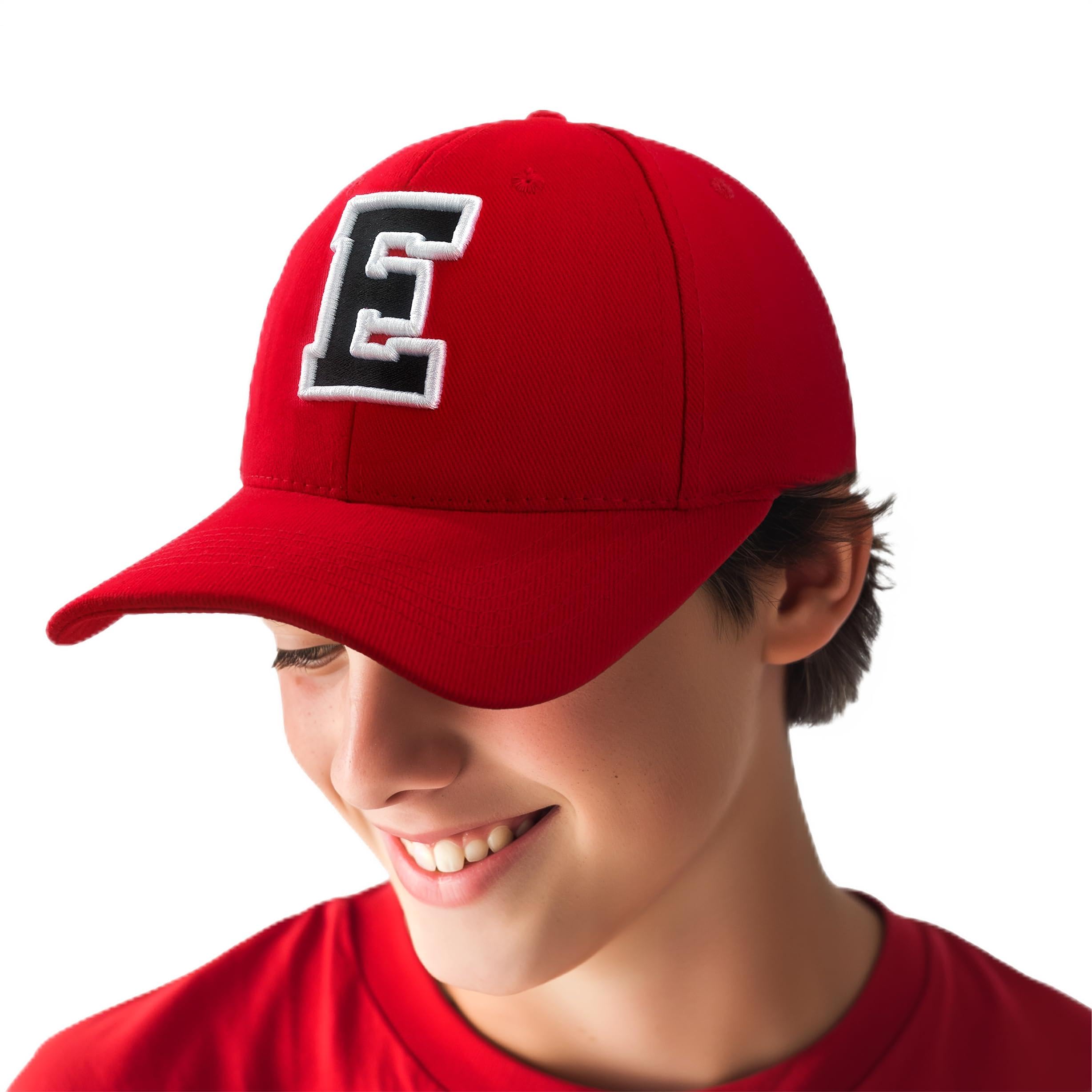 4Sold 1976 Boys E 4Sold 3D Mbroidery Alphabet Children School A-Z Adjustabl Baseball Cap Red Black Letter Caps Kids Hat Sport