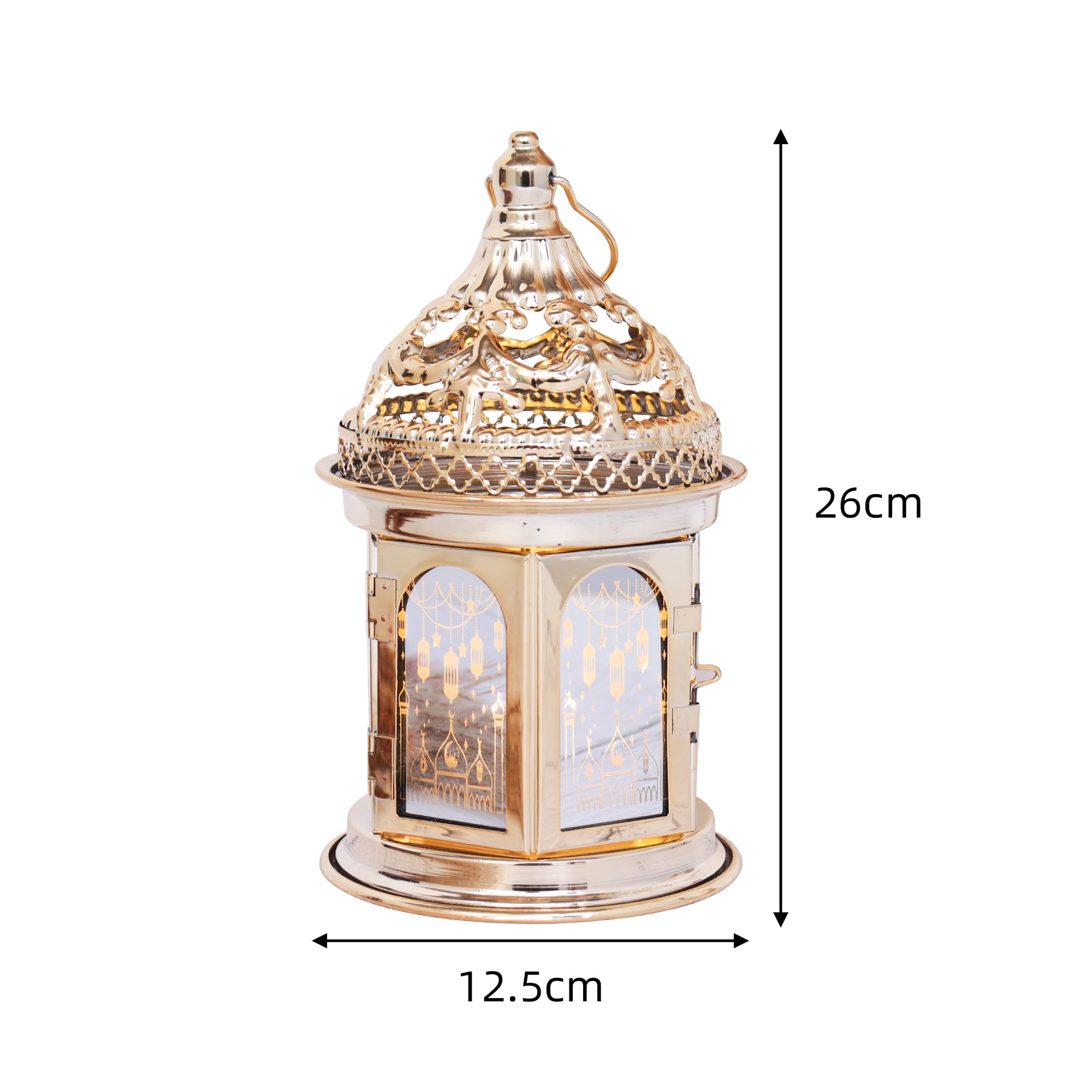 lampion ramadanowy, świąteczne lampiony dekoracyjne, złoto, metal, plastik