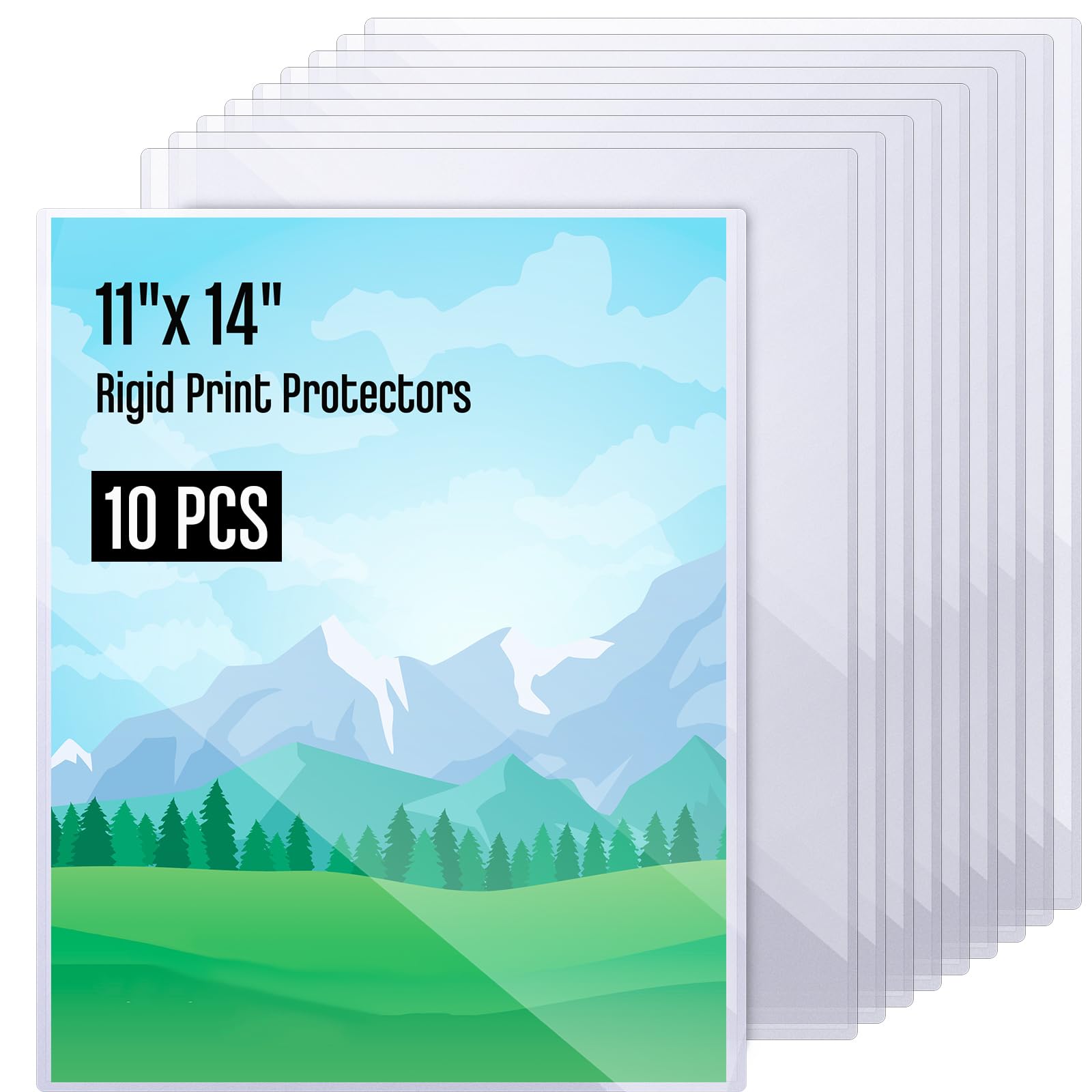 Henoyso 10 Pcs 11x14 Inch PVC Rigid Print Protectors, Heavy Duty Hard Plastic Poster Sleeves for Prints, Magazines, Photos & Paper, Ideal Rigid Menu