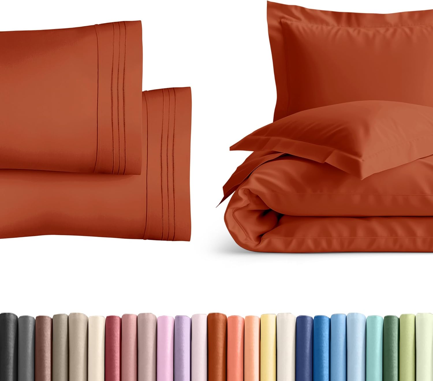 King Pillow Cases Set of 2 with Duvet Cover - Hotel Quality Pillowcase Covers - Comfy, Luxury Bedding for Women, Men, Kids & Teens - Machine Washable Protectors - 2 Piece Set - King Size Terracotta