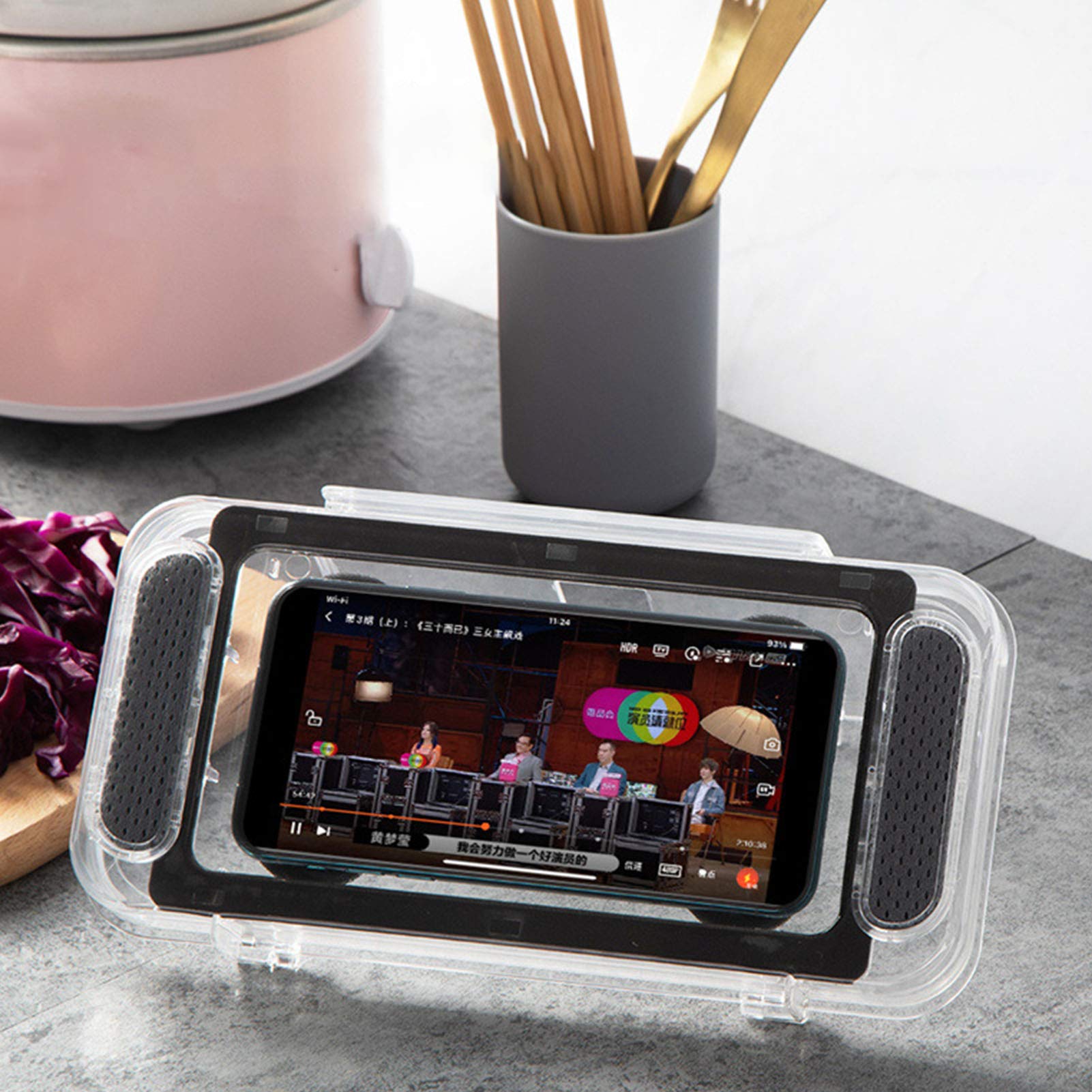 Badezimmer-Handyhalterung, Dusch-Handyhalterung, wasserdicht, beschlagfrei, wandmontiert, drehbare Handyhalterung mit HD-Touchscreen, für Badezimmer oder Küche, geeignet für Smartphones bis zu 17,8 cm