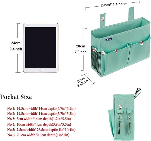 Miniatura 231 de Surblue - Organizador de cama colgante para mesita de noche, bolsa de almacenamiento, bolsillo para literas y camas de hospital, dormitorios Z-Zebra