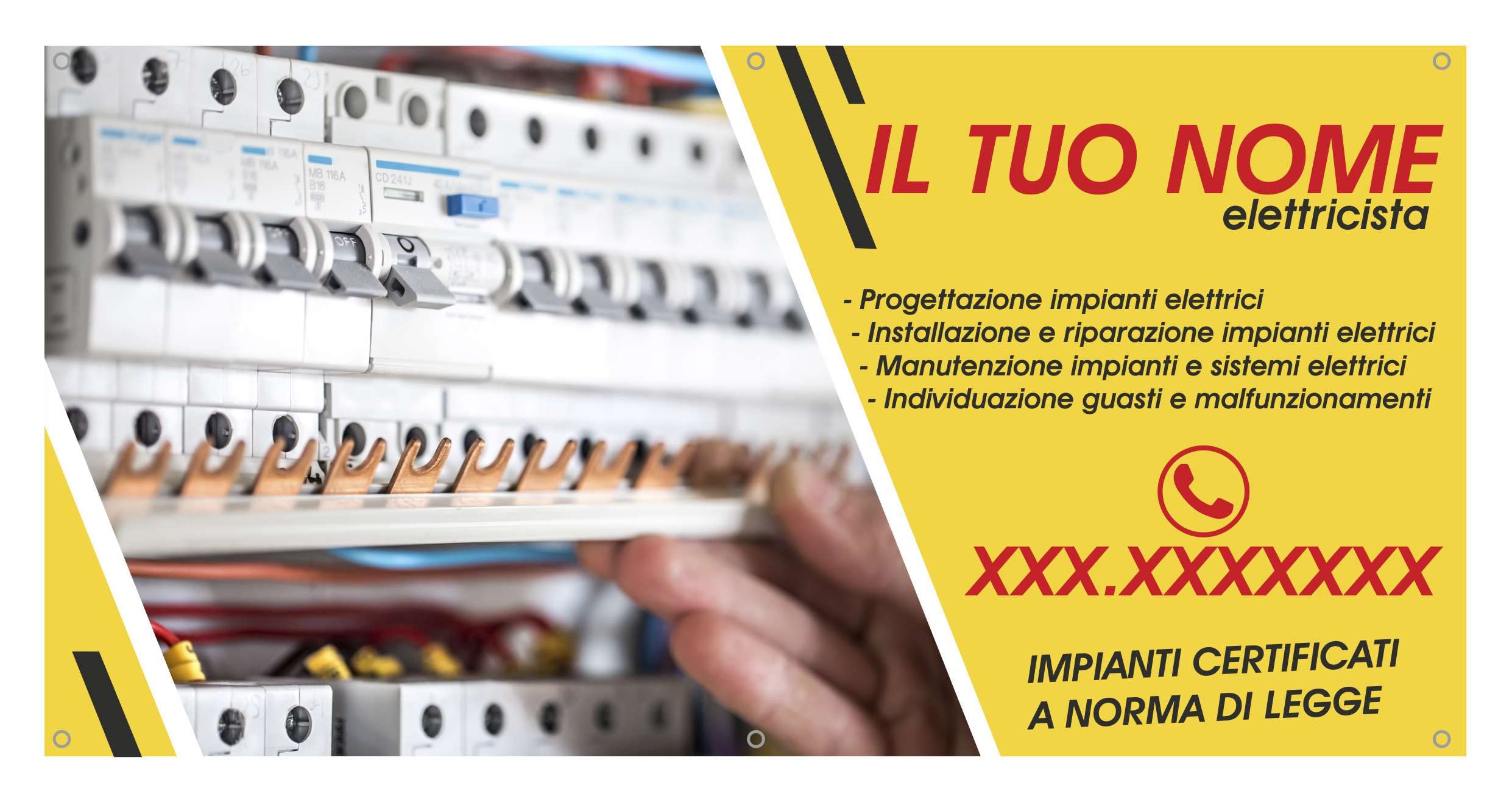 Banner Striscione - Elettricista mod 2 CON NOME E SCRITTE PERSONALIZZABILE - Banner PVC Da Esterno GARANZIA 10 ANNI (400X150 CM)