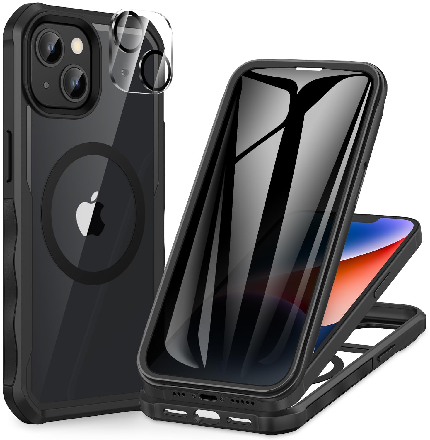 CENHUFO Privacy for iPhone 14 Plus Case, Full Body Phone Case with Built-in 9H Tempered G…