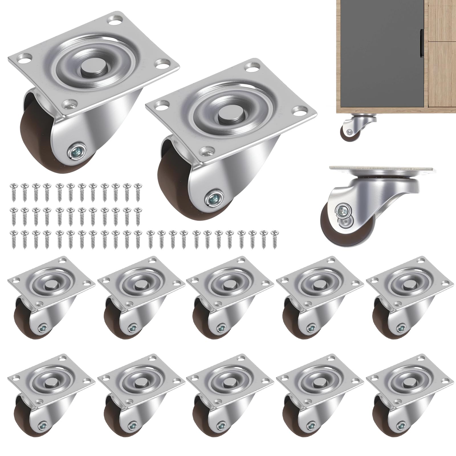 12 PzPiccole Ruote per Mobili Pesanti, 23mm Rotelle Per Mobili,Mini Ruote per Carrello,Rotelle in Gomma Ruote Girevoli a 360 Gradi per Trasporto di Piccoli Elettrodomestici piccoli oggetti, con Viti
