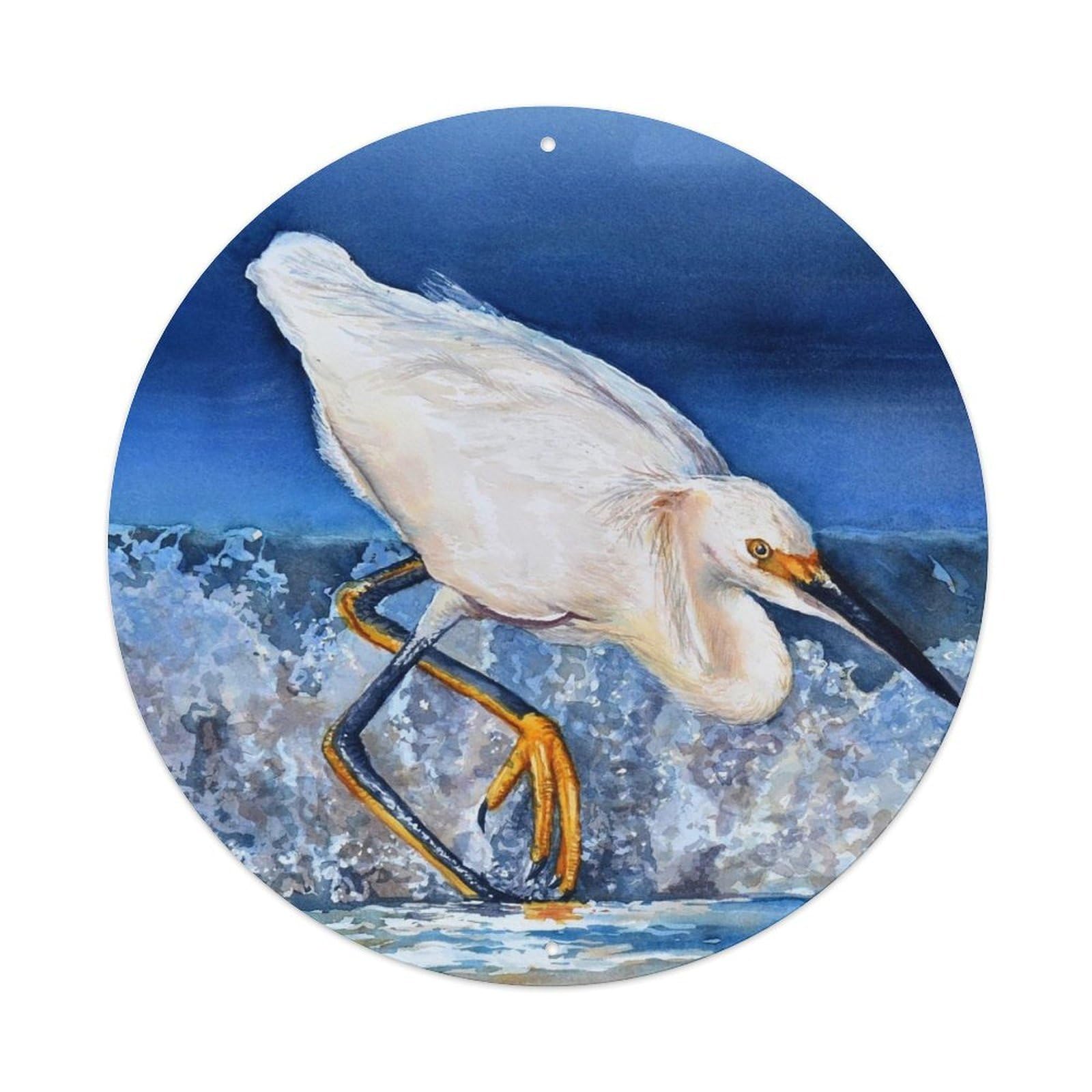 Animal Artwork White Stork on The Beach Vintage Metal Tin Sign Plaque Wall Decor for Cafe, Club Bar, Office, Garden Metal Poster 8x8Inch