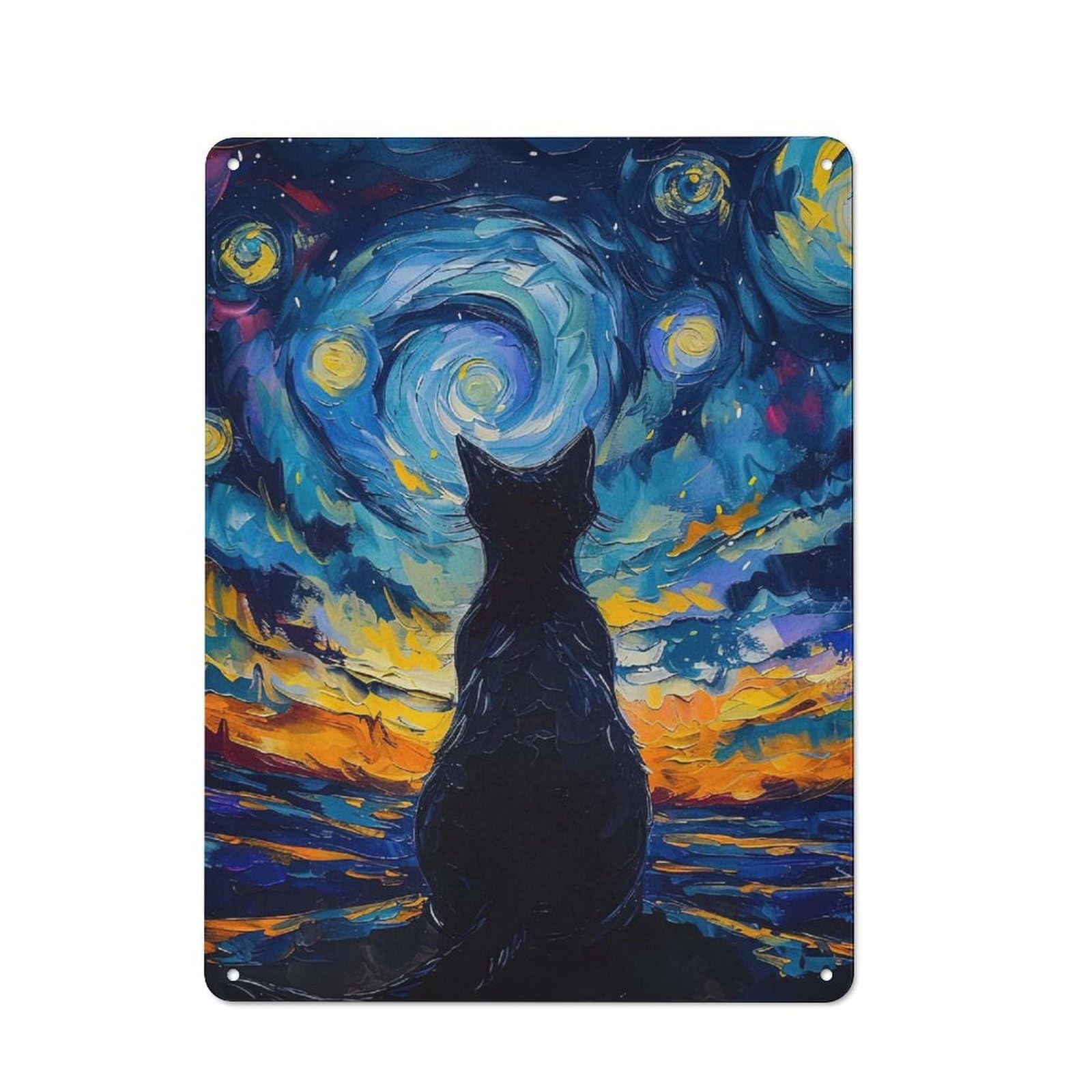 Junmoney Style-2 Cat Vangogh Retro-Style Tin Wall Plaque 40X30cm For Café Or Home Bar, For Themed Interiors In Cafés And Home Bars