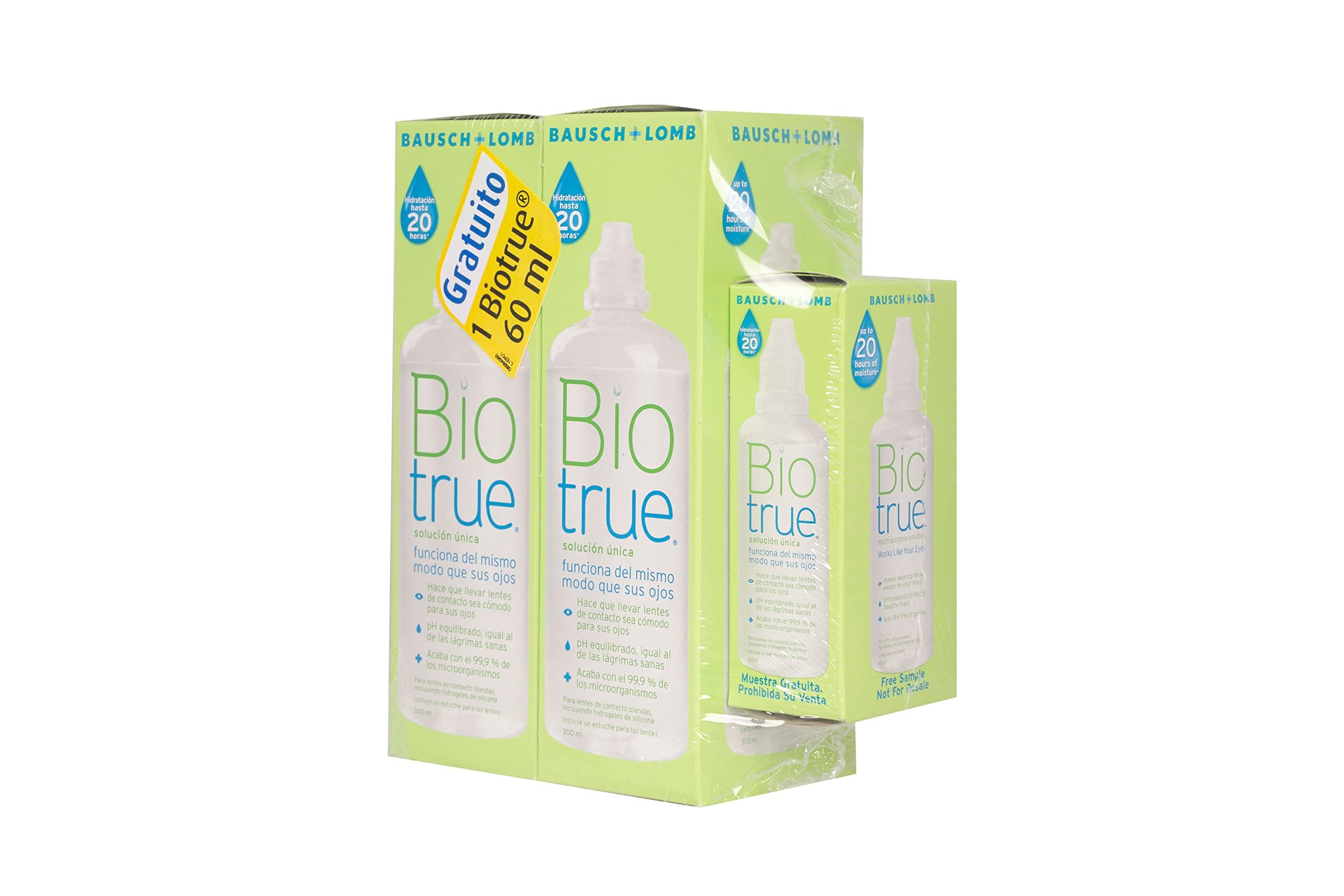 Biotrue Bausch + Lomb Solución Única 2 x 300ml + 60ml gratis para lentes de contacto blandas