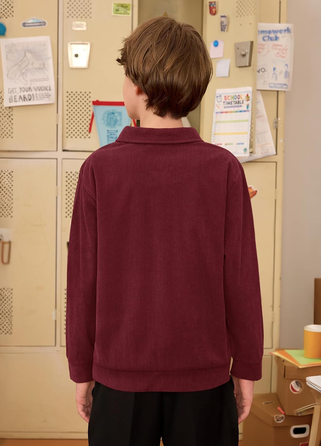 Boys Quarter Zip Polo Corduroy Sweatshirt Pullover