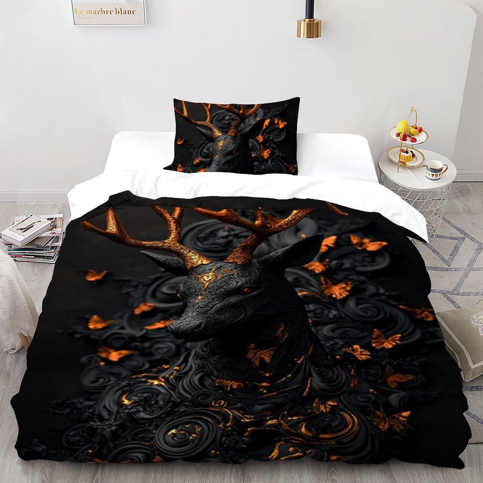 Housse de couette de feu animaux 3D en microfibre 135x200 parure lit fille avec taies d'oreiller