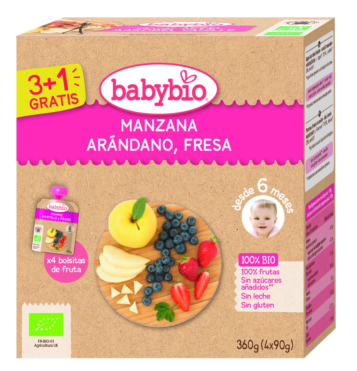 Babybio - Bolsita De Fruta Bio - Surtido Bio - 4X90 G - 6+