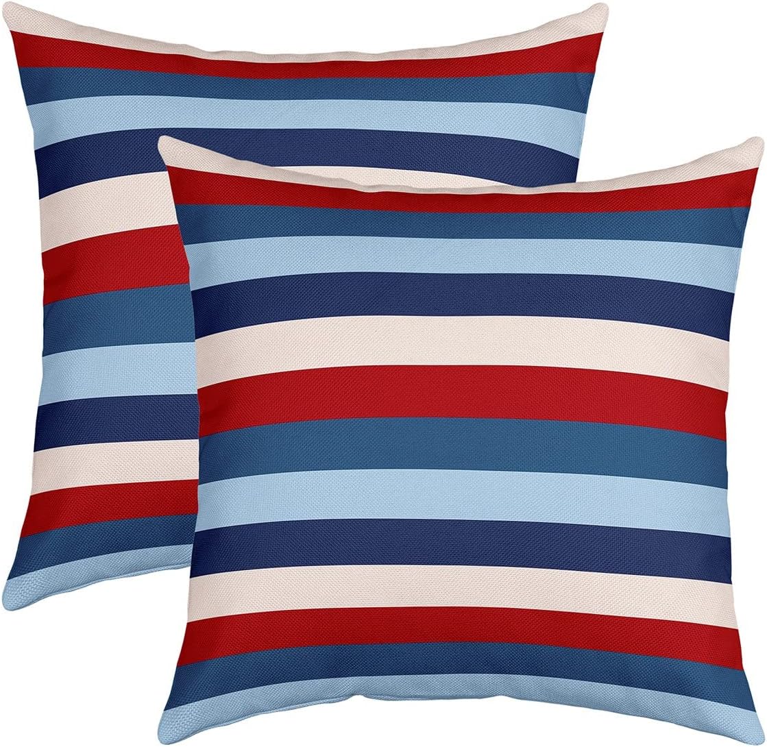 Navy Blue Red Stripe Pillow Covers 18x18 Inch Set Of 2
