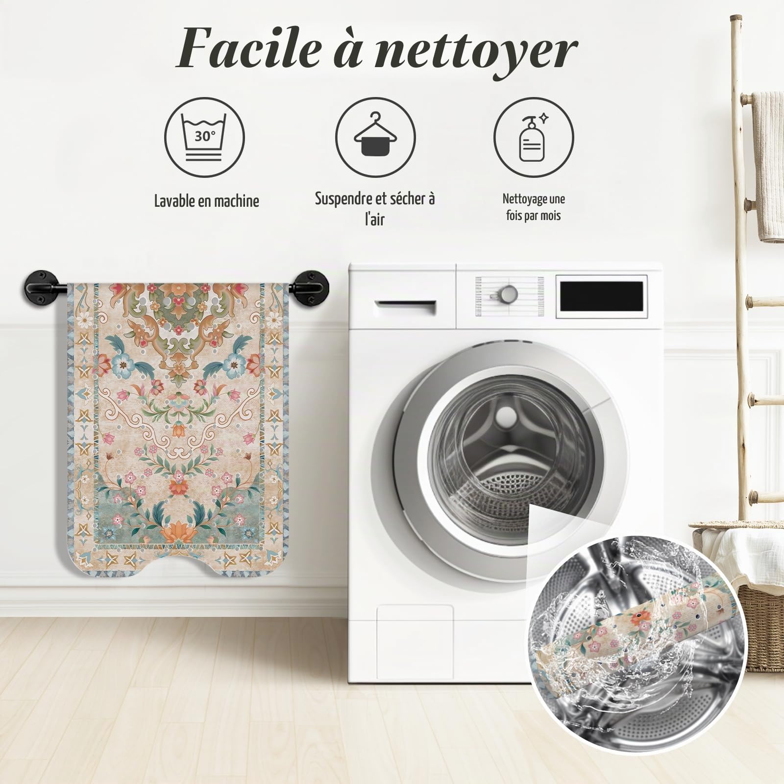 SHUCHING Tapis de Baignoire Antidérapant Boho Beige 100 X 40 cm | Tapis de Bain Antidérapant, Tapis de Douche Lavable en Machine et Anti Moisissure