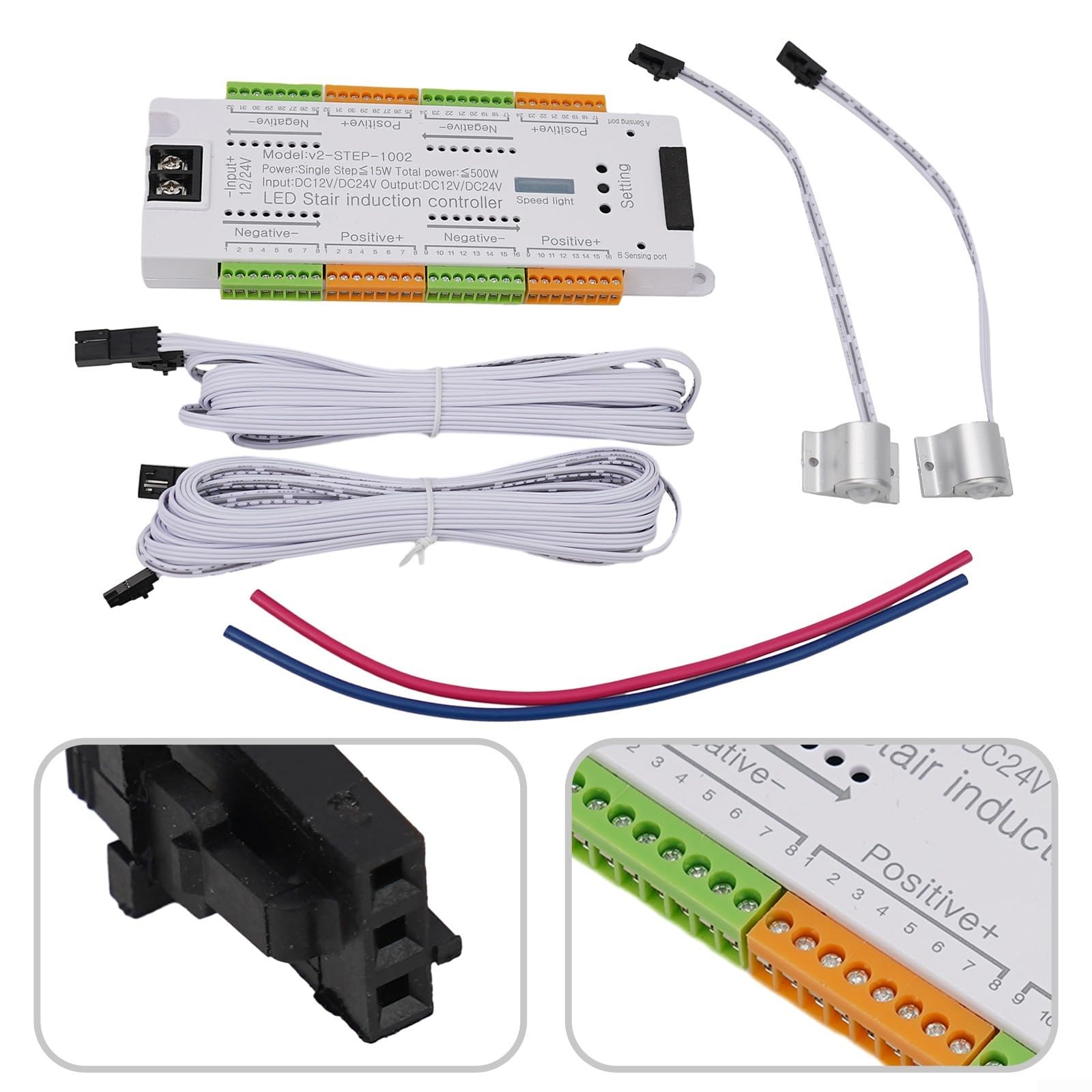 Treppenlicht-Controller-Set, intelligenter Bewegungssensor, LED-Treppenbeleuchtung, 32 Kanäle, Anti-Auslauf-System, anpassbare Einstellungen, weiß, kabelgebunden, elektrisch, 5 m