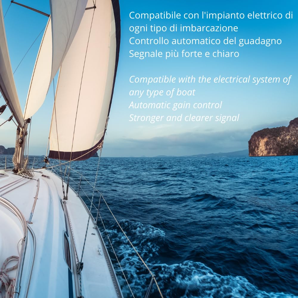 Glomex – Amplificatore TV/FM con Controllo Guadagno Automatico (AGC) 12/24Vdc, Modello 50023/14 – 2 Uscite, per Antenne TV Non Pre-Amplificate, Per barche a vela, motore, gommoni, yacht