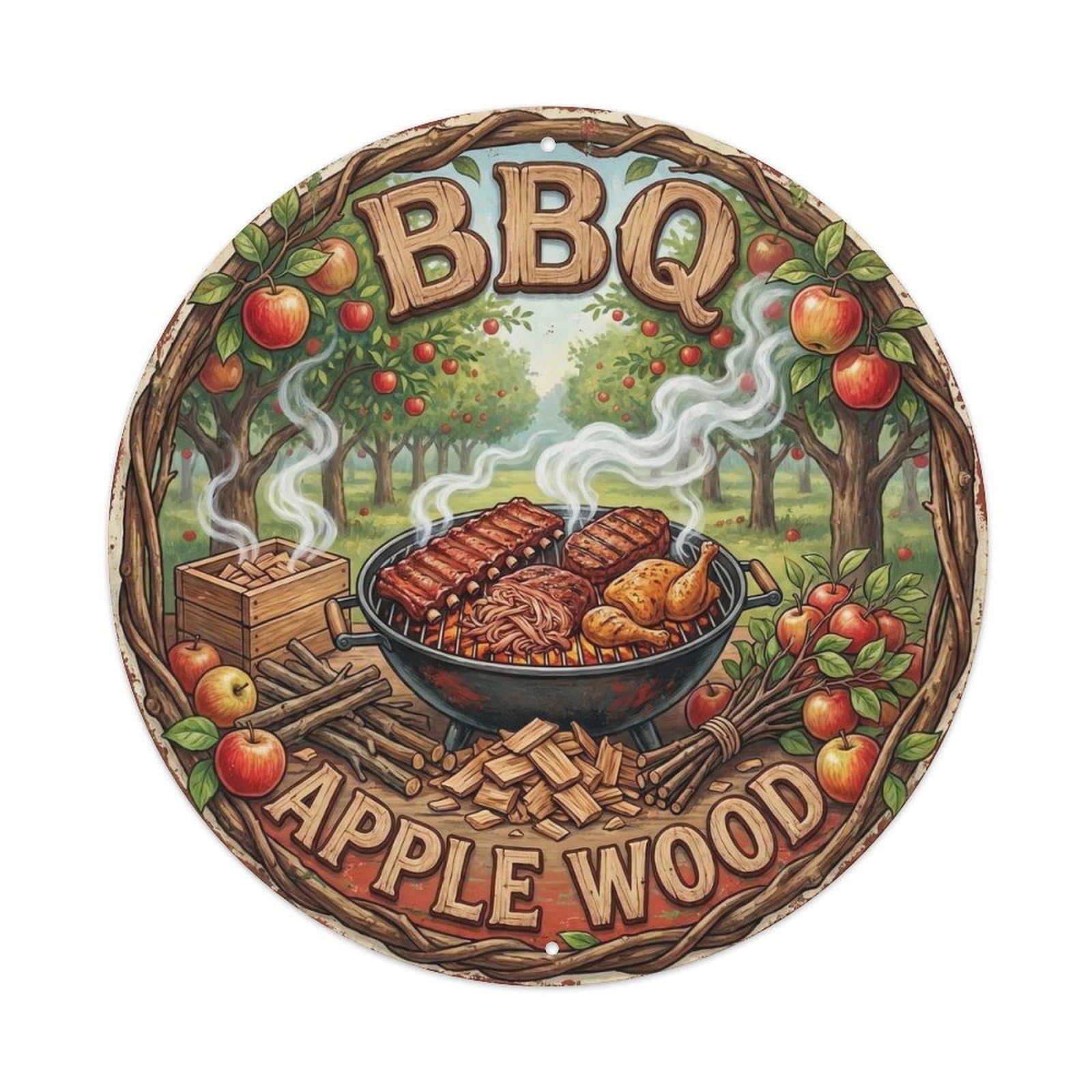 BBQ Apple Wood Metal Tin Sign