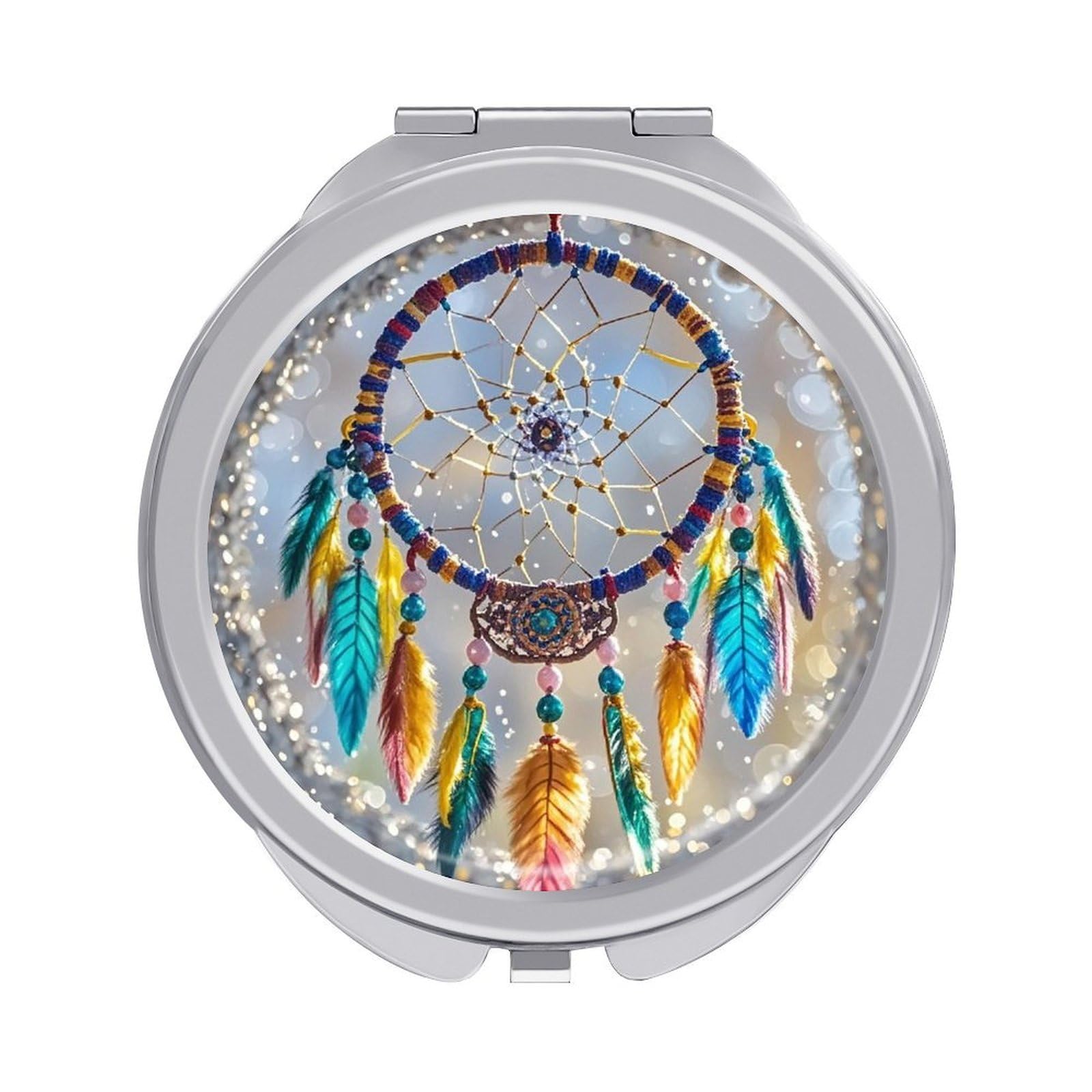 FekiLoot Cherry Dream Catcher Travel Makeup Mirror for Women Folding Portable Hand Compact Mirrors Small Round Vanity Mirror 1X/2X Magnifying Metal Pocket Makeup Mirrors