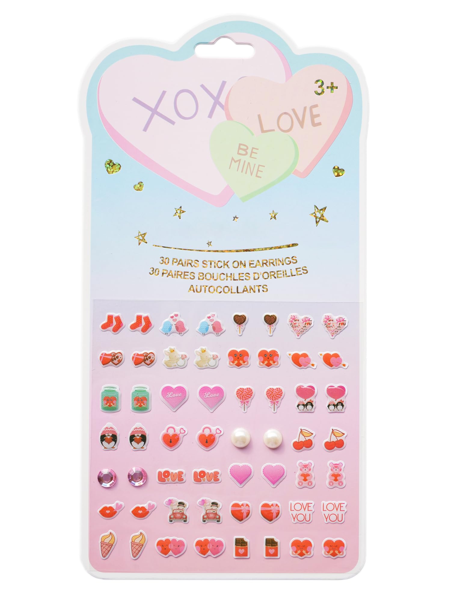koutey 30 Pairs Heart Sticker - Kids Cute Stick on Earrings for Little Girls 4-6 Sticker Earring Self-Adhesive Gem Stick on Earring (Heart-01)