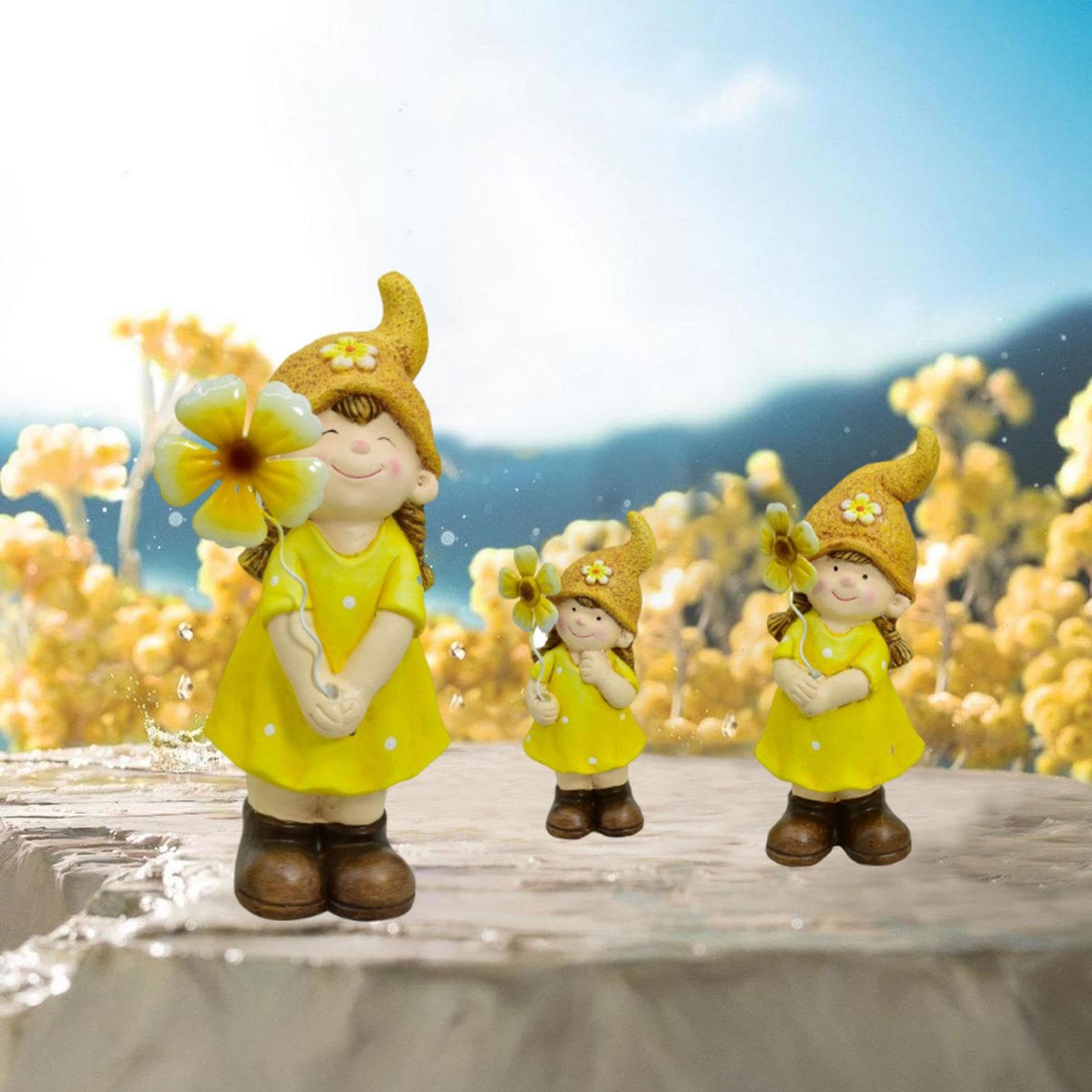 3 Piezas Duende Estatuas Gnomo Figuras Decorativas Ornamentos de Cerámica para Decoración Exterior Jardín Patio Boda Fiesta Regalo, Chicas, Individual