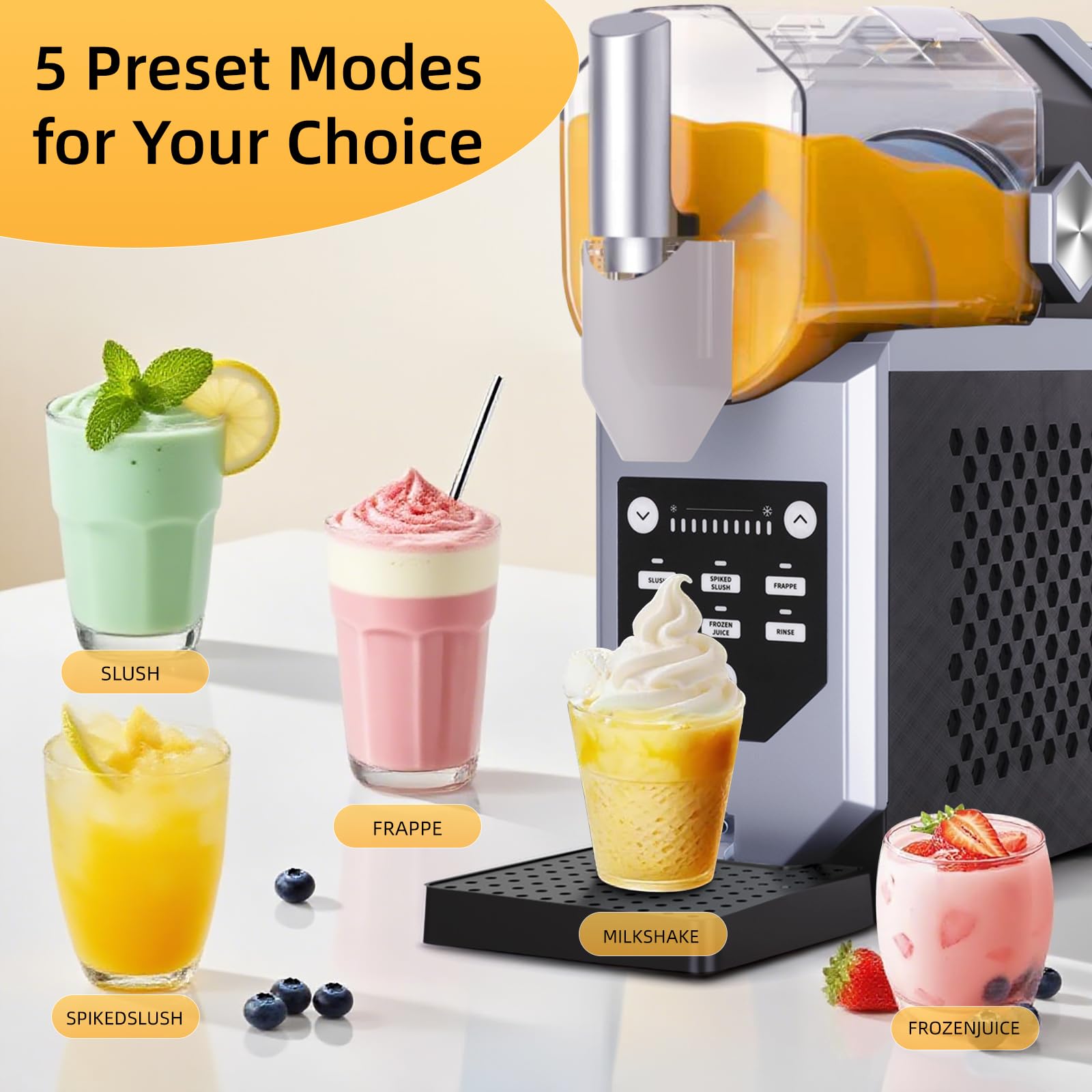 Macchina per Granita - Sorbetto Elettrica 2,0L 220W, Bevande in 15-60min, 2,0L per Ingredienti, Tattile, 5 Modalità, per Granite, Cocktail, Frappé, Milkshake e Succhi