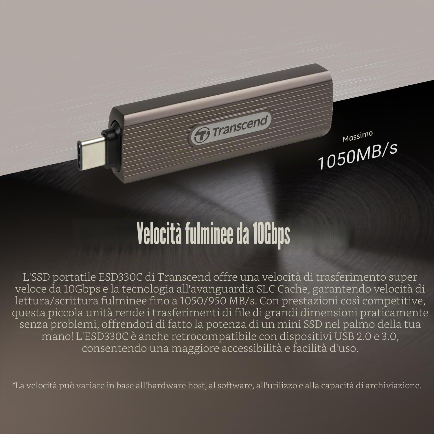 Transcend SSD portatile ESD330C da 2 TB USB Type-C 10 Gbps - TS2TESD330C
