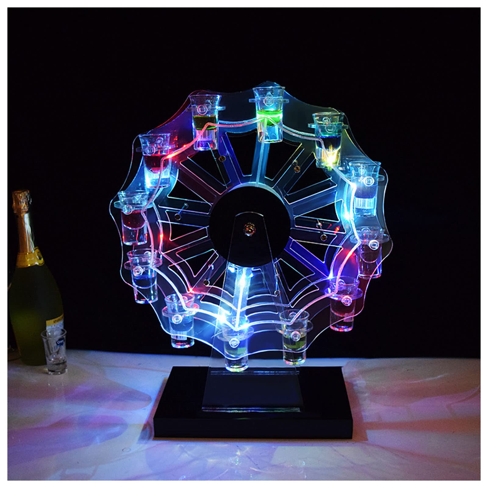 Estante de exhibición de Botellas de Licor LED Rueda de la Fortuna Soporte para Copa de cóctel 12 Equipo de Bar de Tazas Soporte de exhibición Club de Aves de Navidad Estante de Almacenamiento