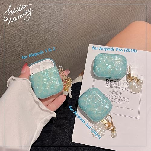 Miniatura 6 de Bonita funda para Airpod Pro 2 con llavero de perla de lujo, funda protectora de poliuretano termoplástico duro de leopardo, compatible con AirPods