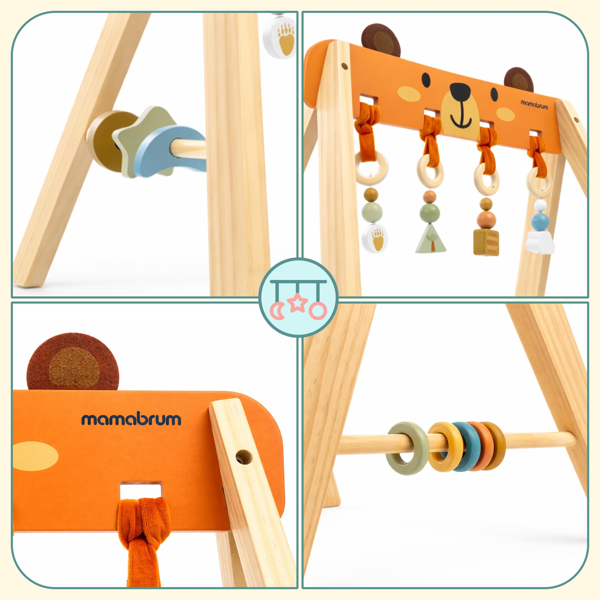 Mamabrum Support éducatif en bois pour bébé gymnastique sensorielle Montessori Motor Petit développement ours