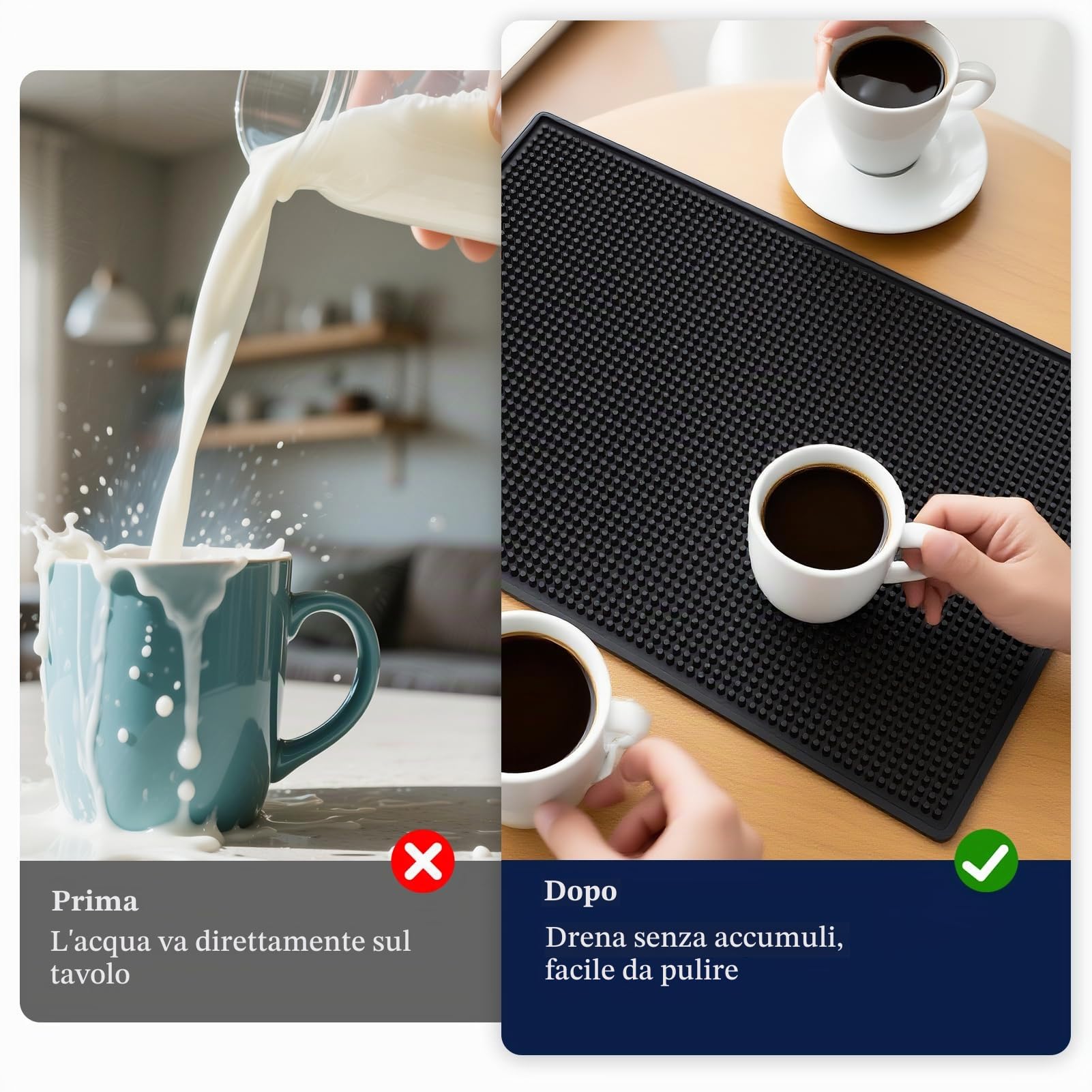 4 tappetini da bar per controsoffitto, 45 x 30 cm, in PVC, per asciugare il caffè, antiscivolo, impermeabile, durevole, per baristi, per la cucina, per animali domestici e caffè