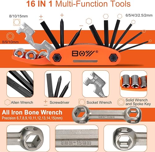 Miniatura 3 de Bolsa de reparación de bicicletas con bomba de neumáticos, kit de herramientas portátil para viajes de campamento, parches sin pegamento, artículos