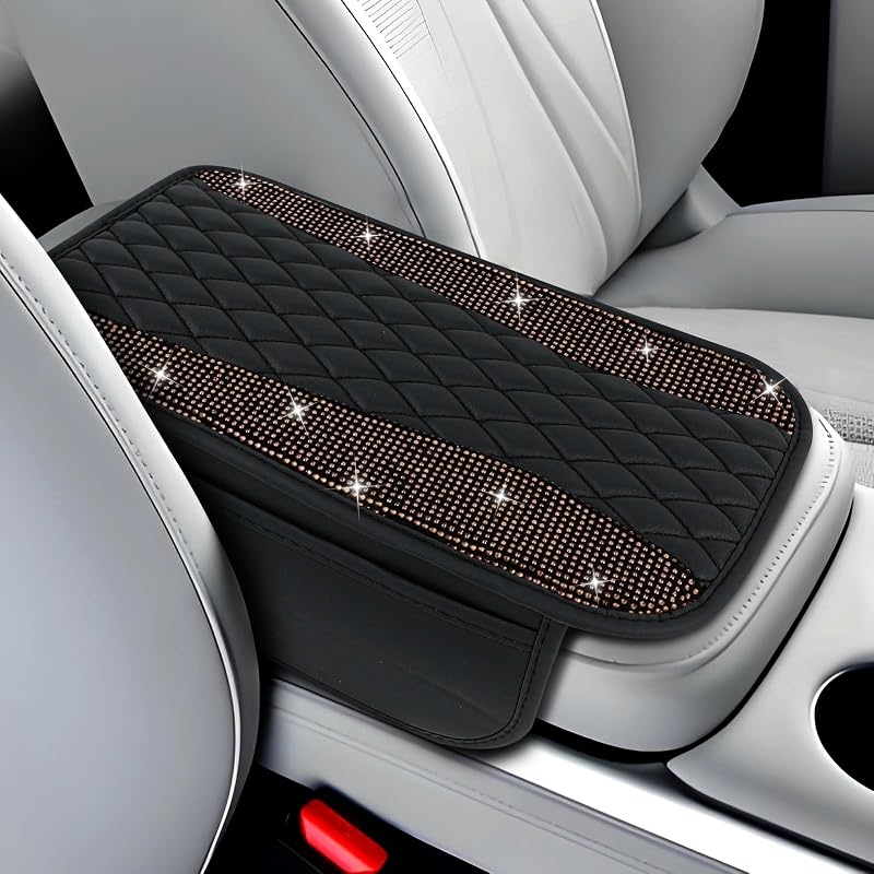 Capa para apoio de braço do console central automotivo wuyaoyao em couro com strass – Champagne