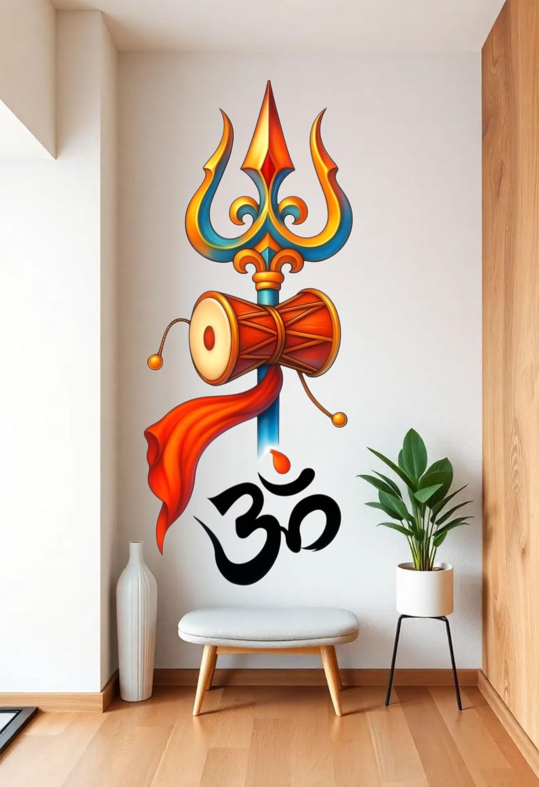 Lord Shiva Trishul Wall Sticker with Damru & Om | Mahadev Vinyl Wall Decal for Home & Pooja Room Décor | Self Adhesive Waterproof Wall Sticker | Size 60 x 28 CM-image-15