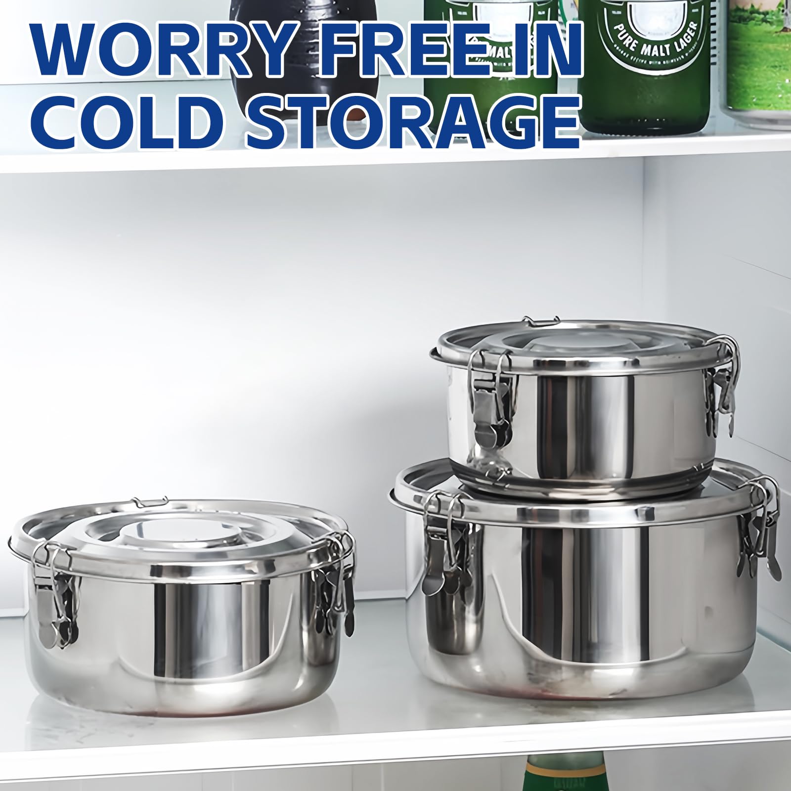 SUNOYA Contenitore per il pranzo in acciaio inox, 3 pezzi, 500 ml, 1000 ml, 1500 ml, argento, ermetico, per casa, ufficio, picnic
