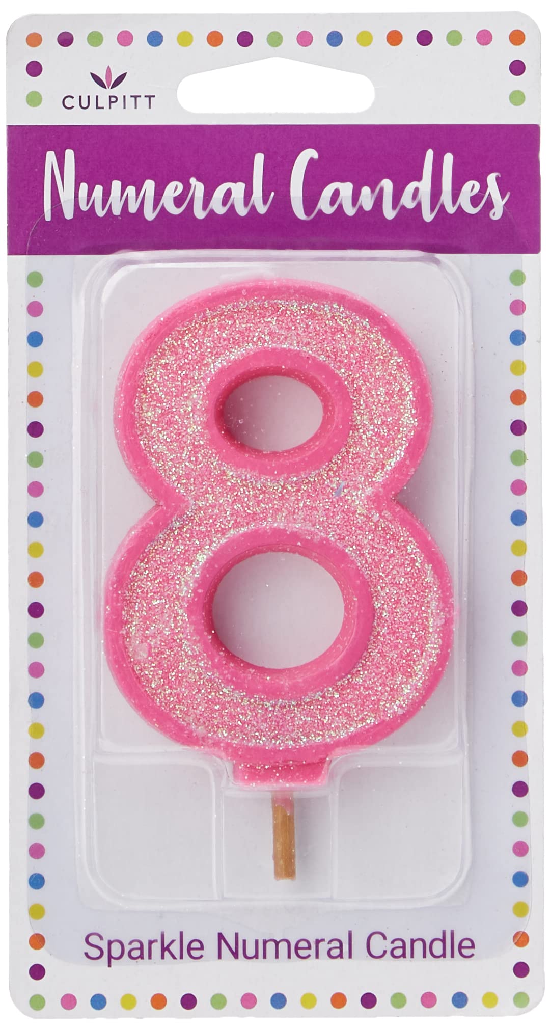 Culpitt Sparkle Number Candles for Cake & Cupcakes, Single from 0-9, Celebrate Birthdays & Anniversaries with Flair, Pink