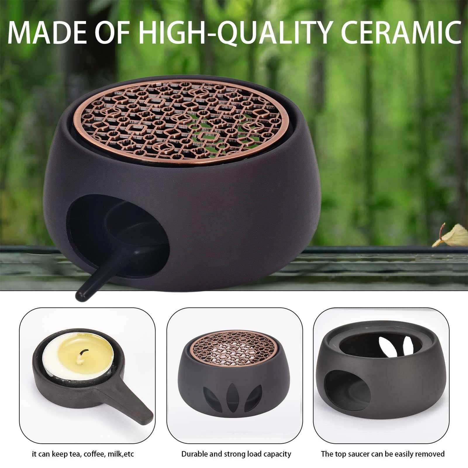 Ceramic Teapot Warmer, Tea Light Heater with Iron Mat and Candle Holder for Glass Teapot Universal Candle Warmer Teapot Warmer for Brewing Tea and Coffee (C-Pad