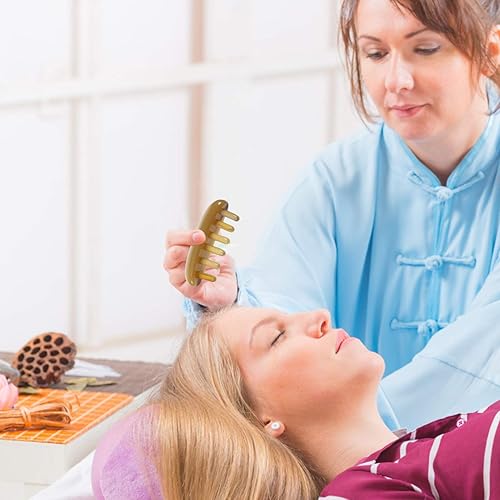 Miniatura 2 de Healifty Peine de masaje cepillo cuerno de buey para cabeza, canal meridiano, masaje cabeza, cuero cabelludo, terapia de masaje Gua Sha, peine para