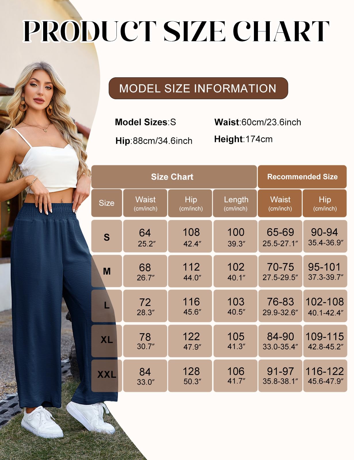 CMTOP Pantalones Mujer Verano Casuales Ligero Pantalones Anchos Fluido Pantalon Elástico Cintura Suelta Pantalone Comodo Playa Pantalón con Bolsillos