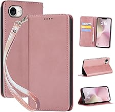 iPhone 16E Folio-type Case, Hand-sewn, Leather, Stand, Wallet, 360 Protection, Shockproof, Card Storage, Multifunction, Belt Loop, Light Rose Gold XNWSE4PG