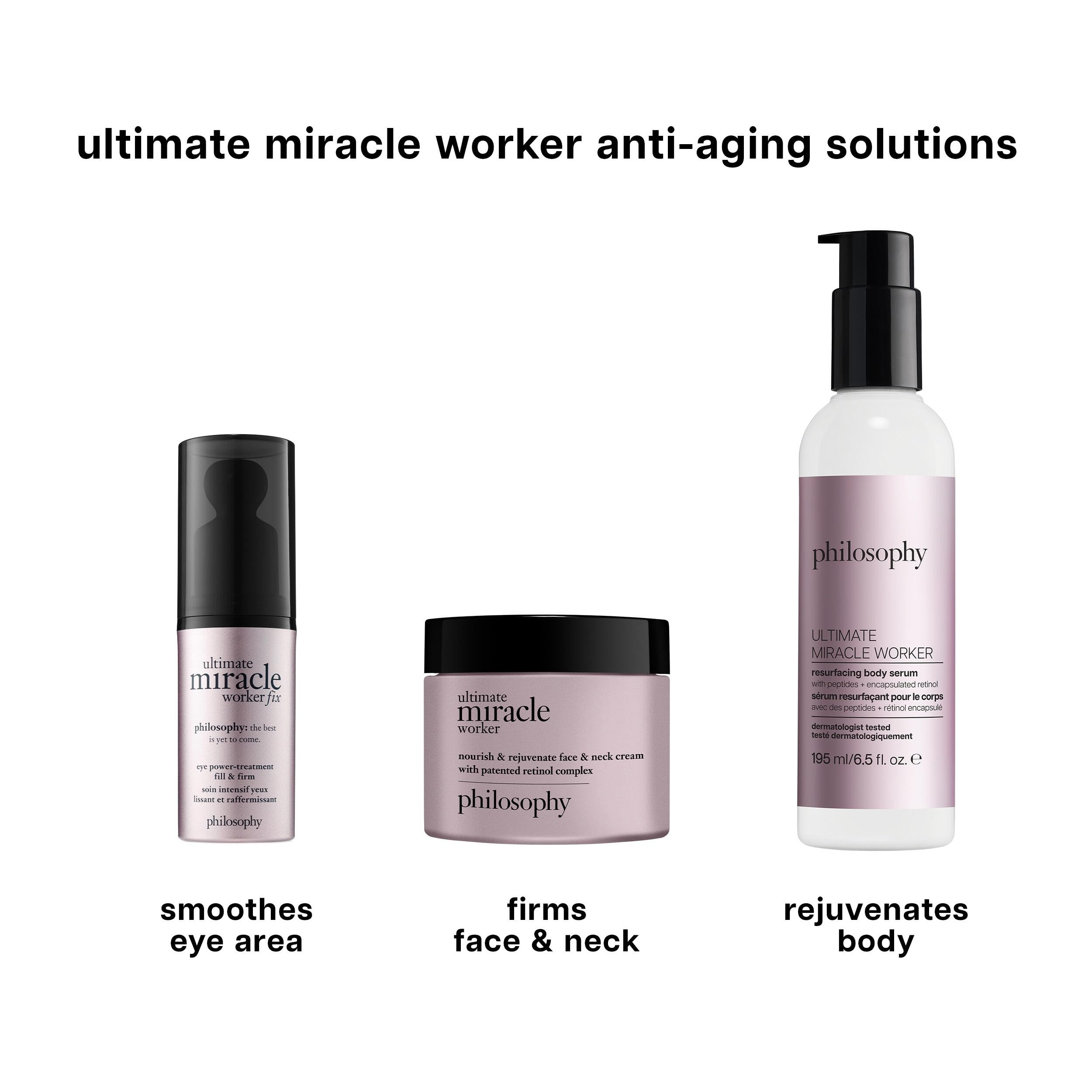philosophy ultimate miracle worker resurfacing body serum - with retinol, hyaluronic acid & peptides - clinically proven to immediately double skin's moisture and reduce crepiness - 6.5 fl oz
