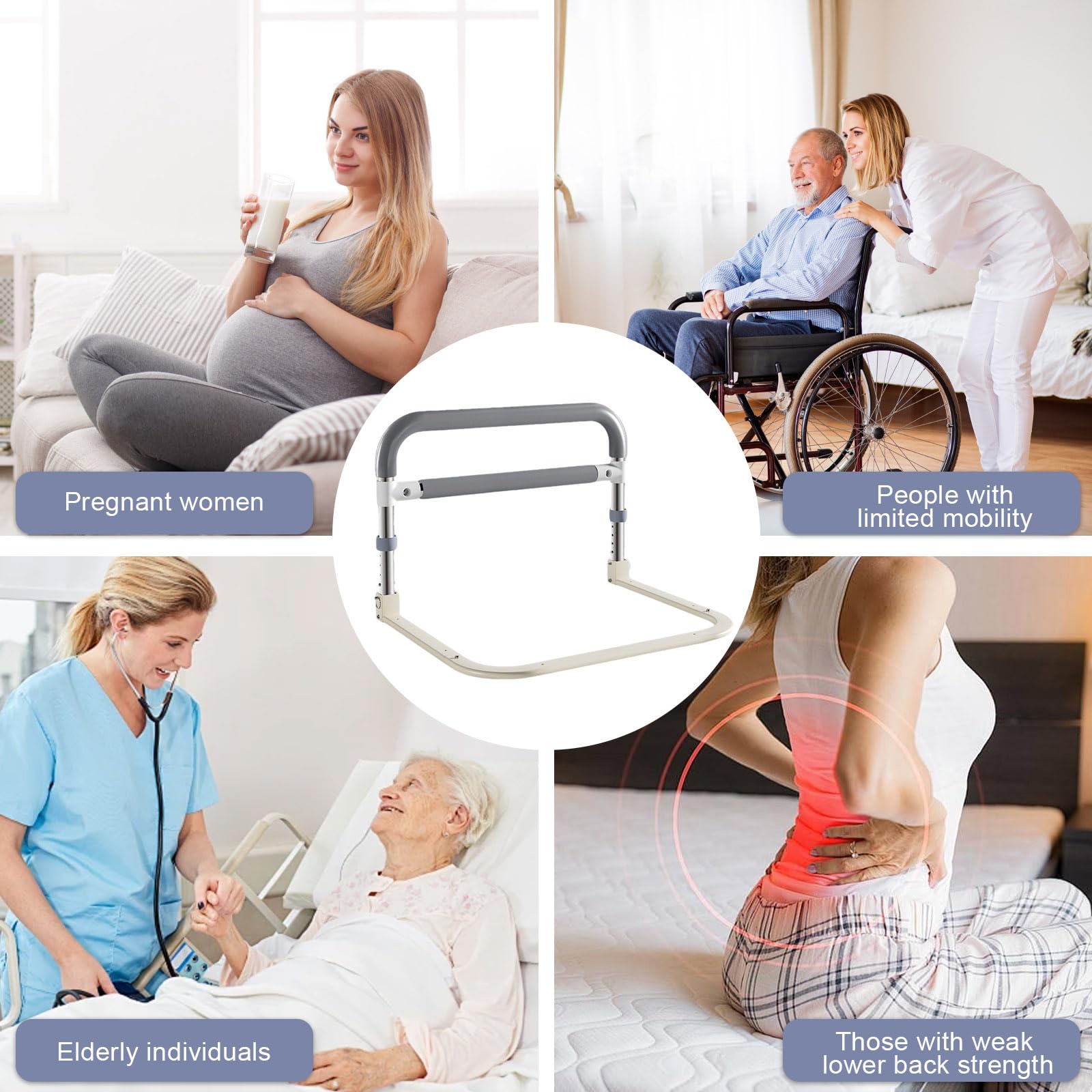 KATKLIU Rausfallschutz Bett Aufstehhilfe für Senioren – Klappbares Bettgitter 63 cm mit Höhenverstellung (52–62 cm) – Sicherheitsstütze Bettgeländer für Pflege, Genesung und Einstiegshilfe