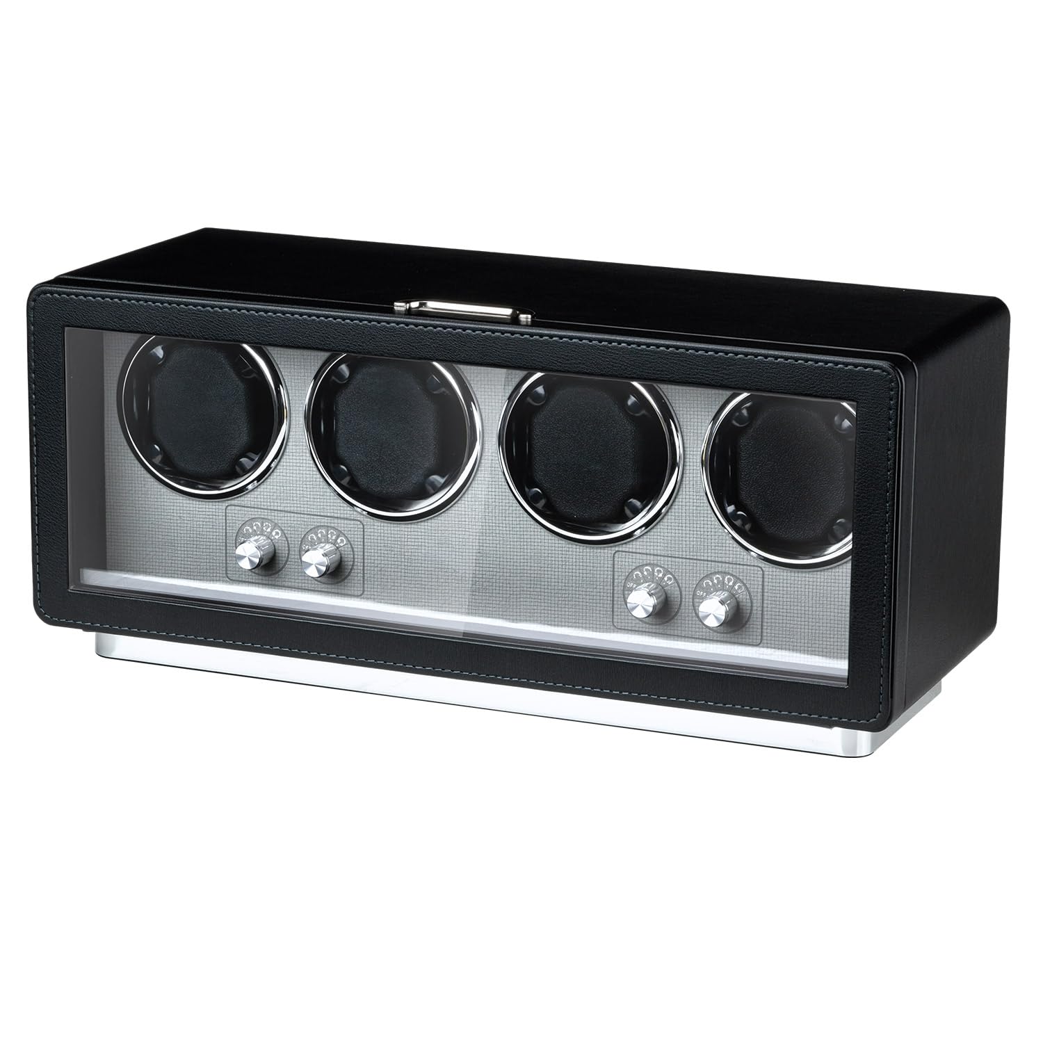 Mcbazel - Caja enrolladora automática Rectangular de Piel sintética para 4 Relojes, Motor ultrasilencioso con 4 diales, Pantalla LED y 4 Modos de rotación, Color Negro