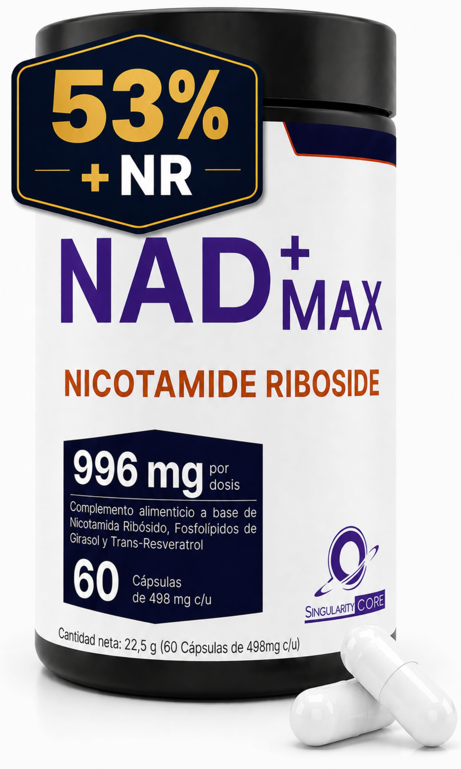 NAD+ Resvératrol Complex 996mg - 30 jours - Supplément avec Technologie Liposomale et Phospholipides - NR comme Alternative NMN - Soutien Métabolisme Energétique avec