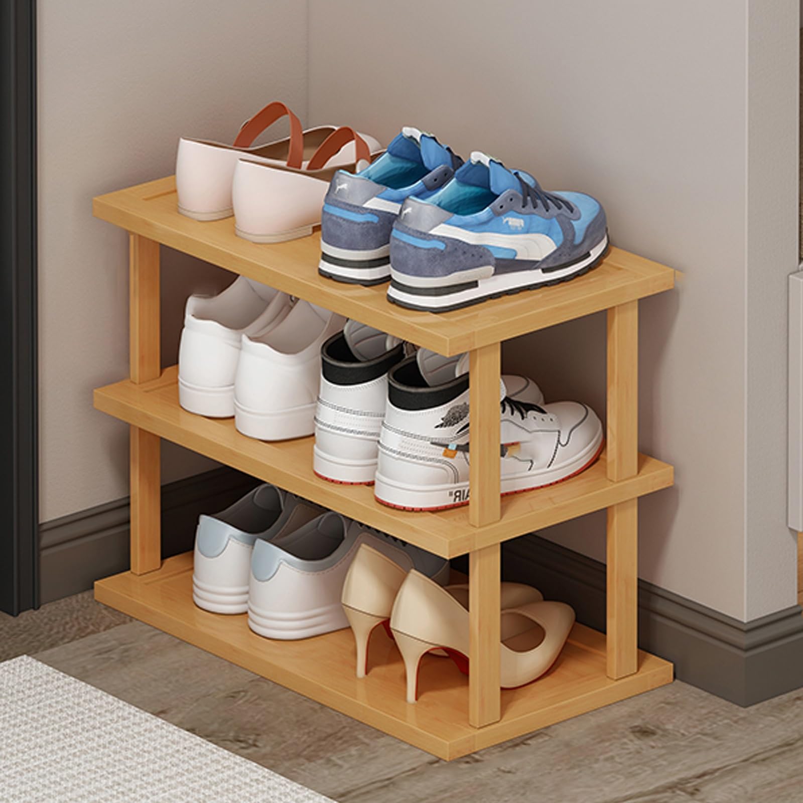 SVFOEBJM Vertical Shoe Rack, Wooden Shoe Rack for Small Spaces, DIY Shoe Shelf, Space Saving Storage, Tall Narrow Shoe Tower Organizer for Entryway Corner Garage Bedroom